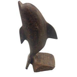 dolphin made of hand carved wood figurine statue 7" tall 3.5" wide base READ